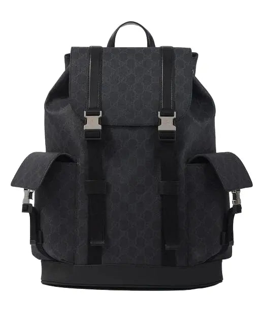 Gucci | Black GG Monogram Canvas Backpack with Web Stripe Gucci