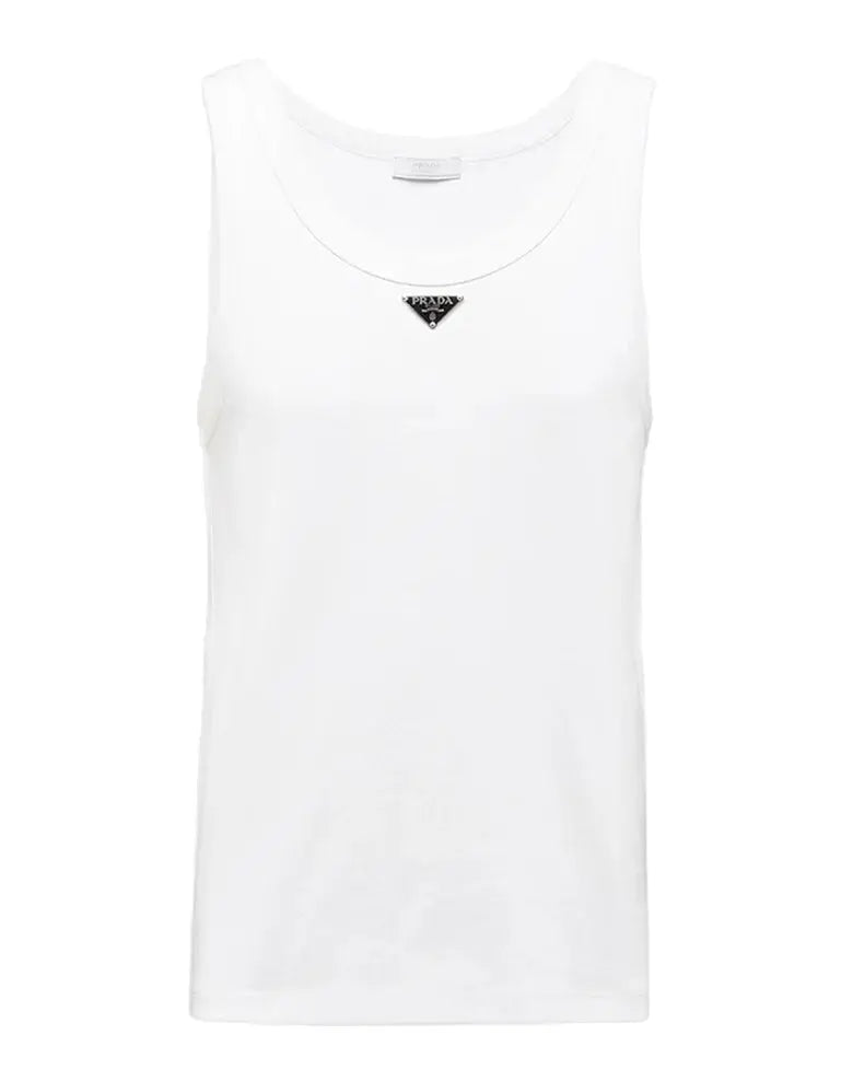 Prada | Triangle Logo Cotton Ribbed Tank Top Mens Prada