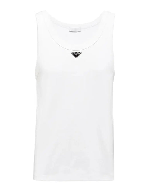 Prada | Triangle Logo Cotton Ribbed Tank Top Mens Prada