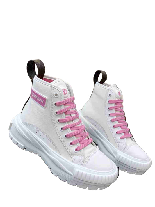 Louis Vuitton | Squad Sneaker Boot | White Pink Canvas (W)