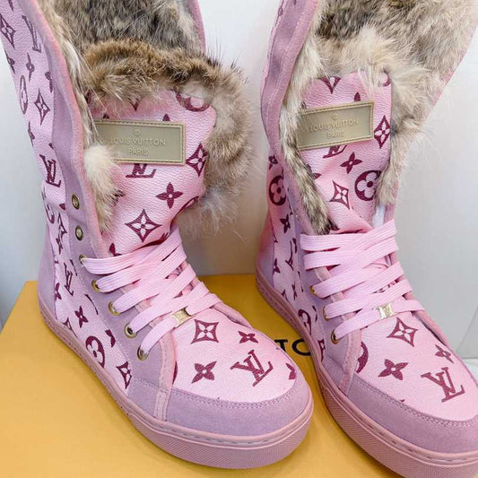 Custom Louis Vuitton Winter Boots | Pink Monogram Fur