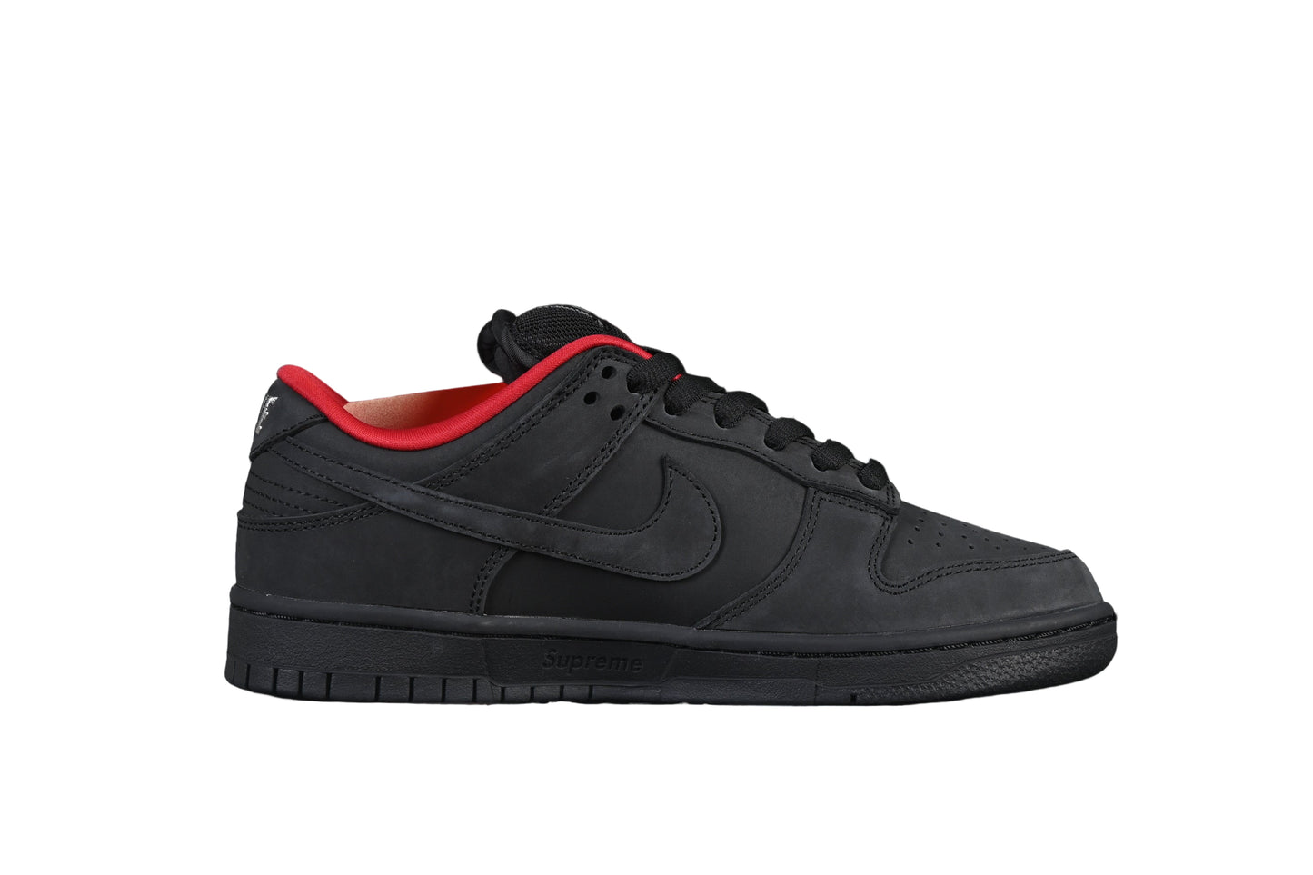 Nike x Supreme | SB Dunk Low “Black with Red Collar, 94 Heel”