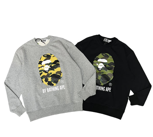 BAPE | 1st Camo Ape Head Crewneck – Black & Grey Bape