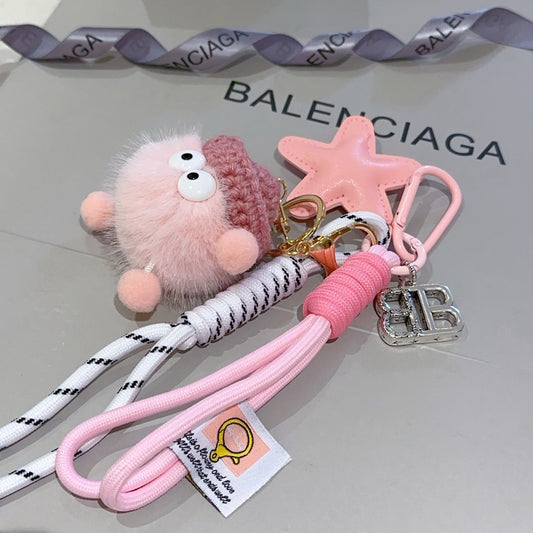 Balenciaga | Pink Plush Crochet Key Holder with Star & BB Logo Charm