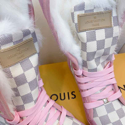 Custom Louis Vuitton Winter Boots | Pink Checkboard Fur