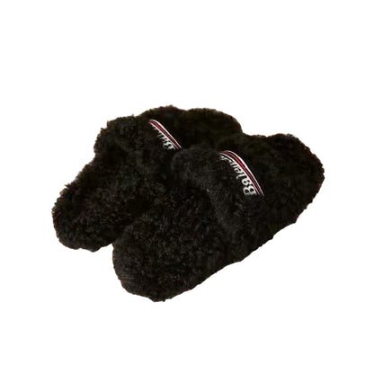 Balenciaga | Slide Sandal | Furry Synthetic fur, white and red political campaign artwork embroideries | Multi Color Choices