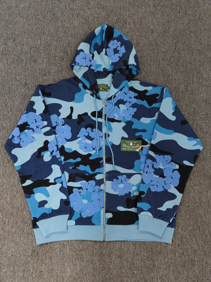 Denim Tears | Camo Floral Zip Hoodie | Blue, Grey, Beige Camo