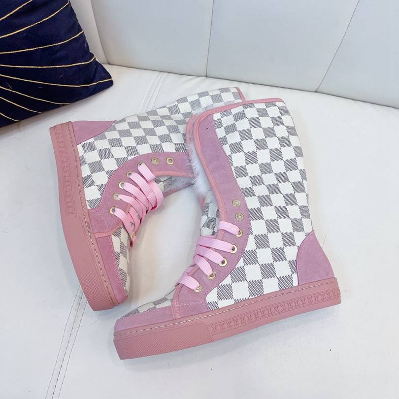 Custom Louis Vuitton Winter Boots | Pink Checkboard Fur