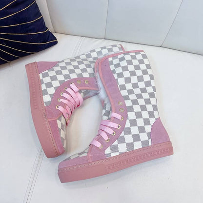 Custom Louis Vuitton Winter Boots | Pink Checkboard Fur