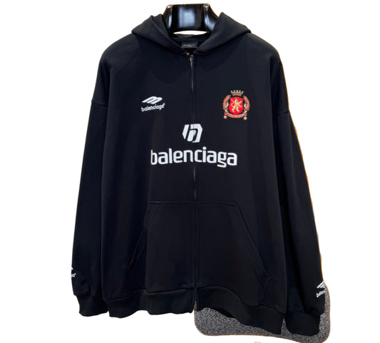 Balenciaga | Black Zip Hoodie | Crest & Logo Graphic