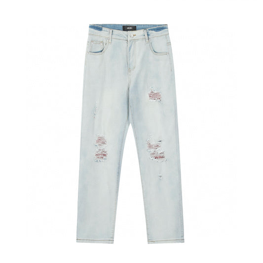 Amiri | MX1 Leather Patch Distressed Jeans | Indigo