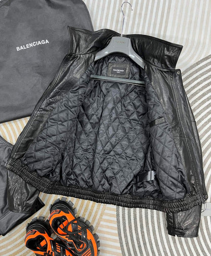 Balenciaga | Black Leather Bomber Jacket