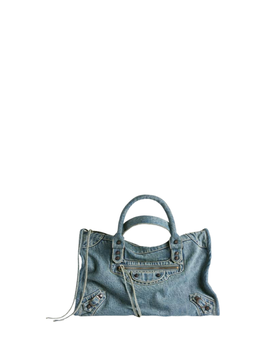 Balenciaga | Le City Medium Shoulder Bag | Washed Denim Indigo