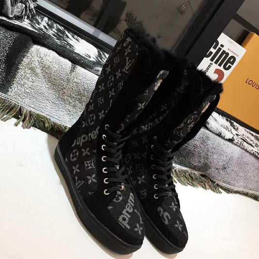 Monogram Lace-Up Winter Boots | Black LV x Supreme Print