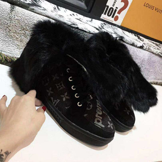 Monogram Lace-Up Winter Boots | Black LV x Supreme Print