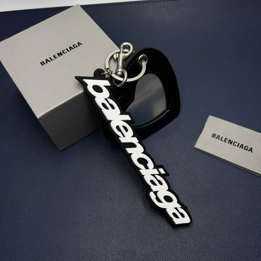 Balenciaga | Mirror Heart Charm with Logo Keychain | Black
