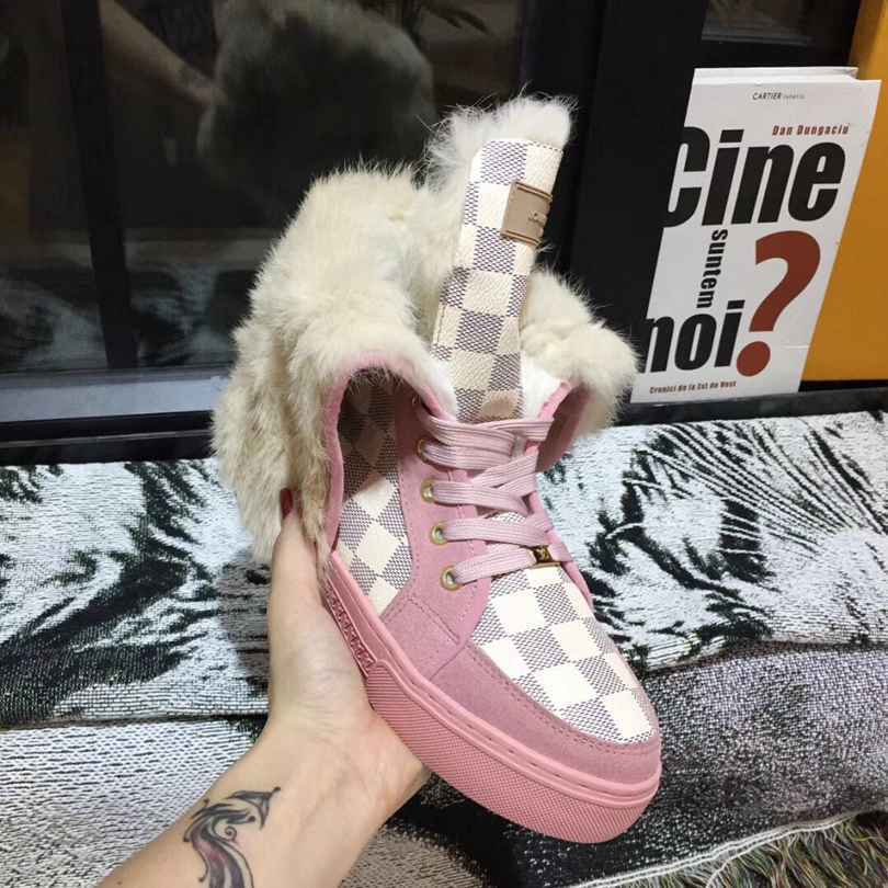Custom Louis Vuitton Winter Boots | Pink & White Checkboard