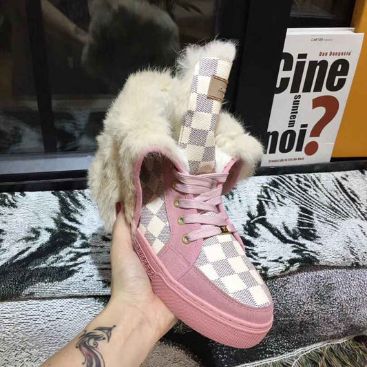 Custom Louis Vuitton Winter Boots | Pink & White Checkboard