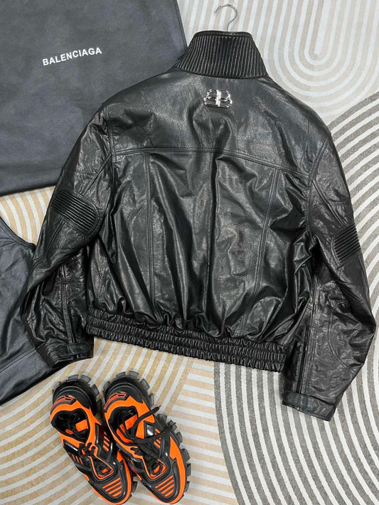 Balenciaga | Black Leather Bomber Jacket