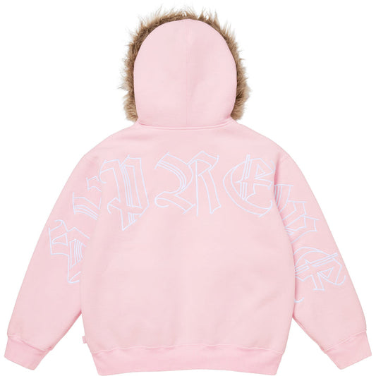 Supreme | Faux Fur Trim Logo Hoodie | Light Pink