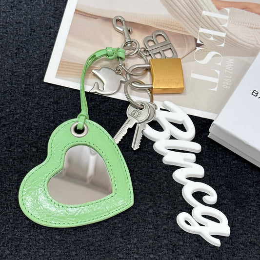 Balenciaga | Mirror Heart Charm with Logo Keychain | Green & White