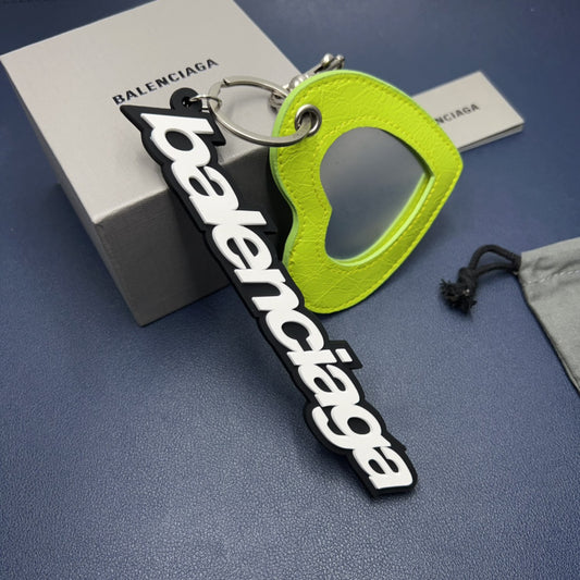 Balenciaga | Mirror Heart Charm with Logo Keychain | Neon Yellow