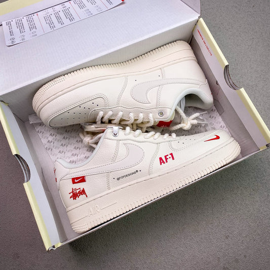 Custom Nike Air Force 1 x Stüssy | White & Red “AF-1” Edition