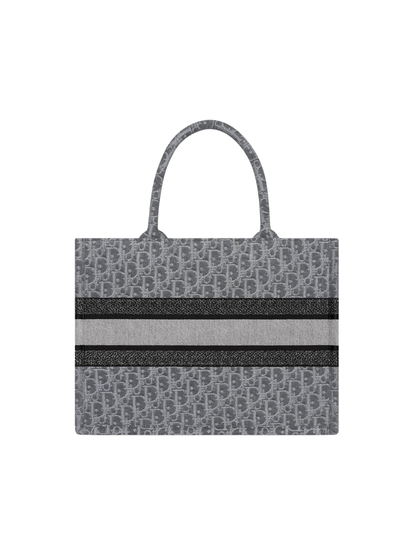 Dior | Medium Book Tote | Gray Denim Oblique Embroidery