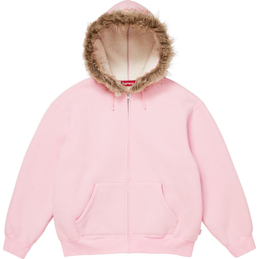Supreme | Faux Fur Trim Logo Hoodie | Light Pink