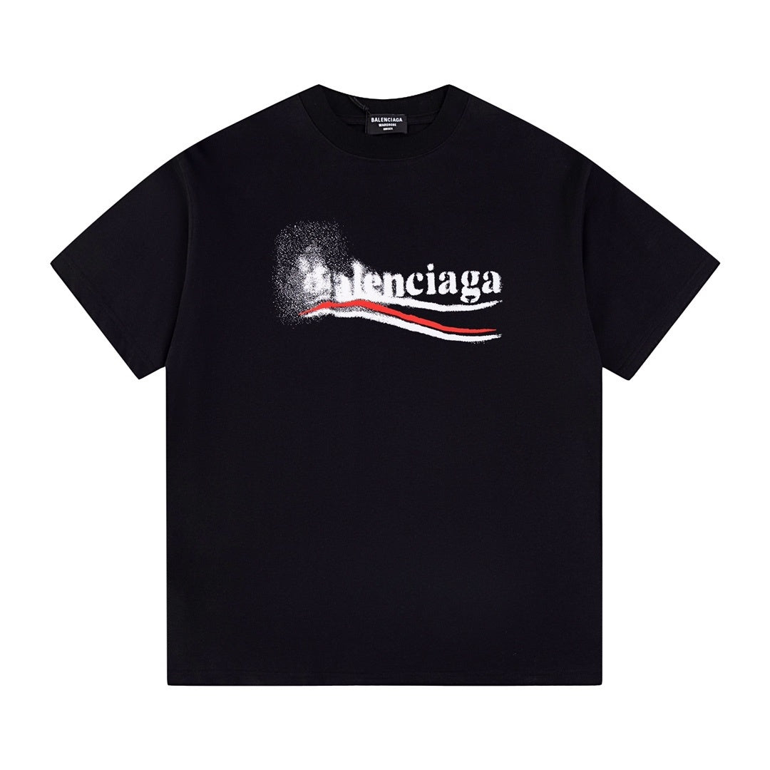 Black t-shirt with Balenciaga logo on a white background