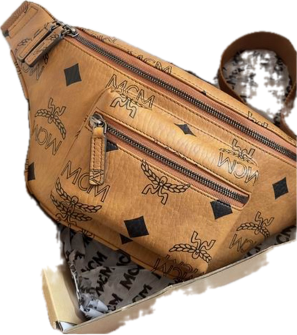 MCM | Cognac Visetos Belt Bag | Classic Monogram Leather | Gold Hardware