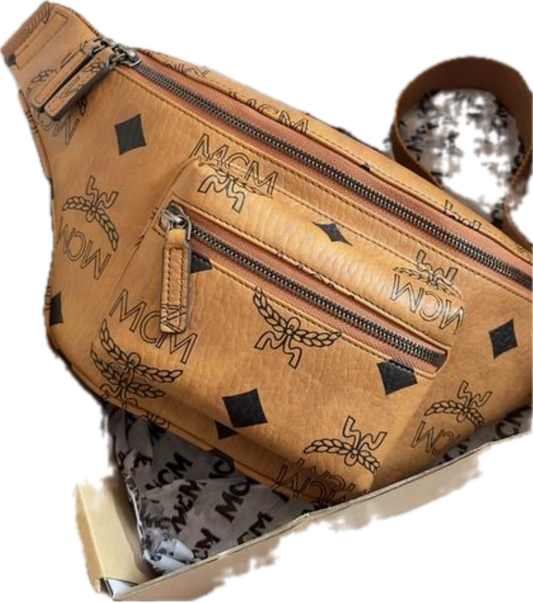 MCM | Cognac Visetos Belt Bag | Classic Monogram Leather | Gold Hardware