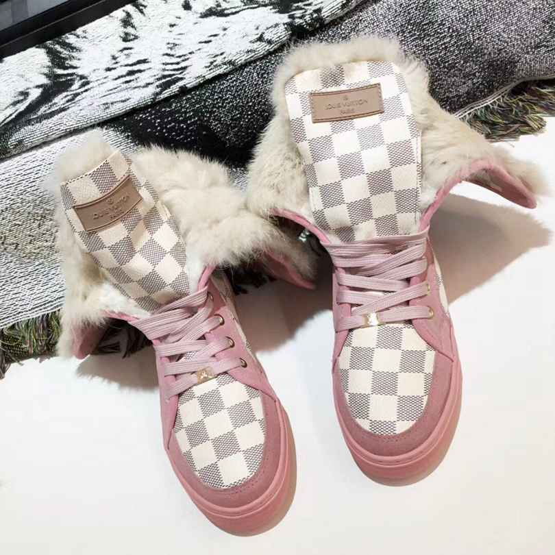 Custom Louis Vuitton Winter Boots | Pink & White Checkboard