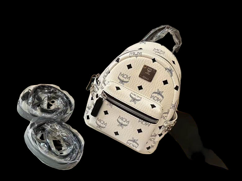 MCM | White Visetos Belt Bag | Pebbled Leather | Silver Hardware
