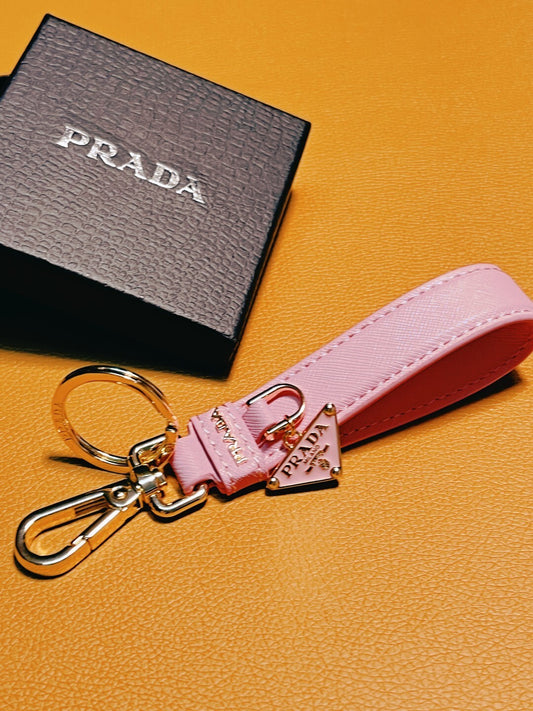 Prada | Pink Leather Tag Keychain with Gold Hardware