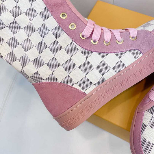 Custom Louis Vuitton Winter Boots | Pink Checkboard Fur