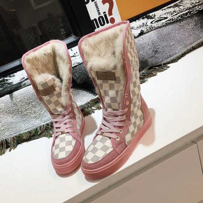 Custom Louis Vuitton Winter Boots | Pink & White Checkboard
