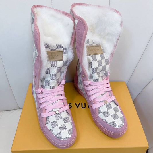 Custom Louis Vuitton Winter Boots | Pink Checkboard Fur