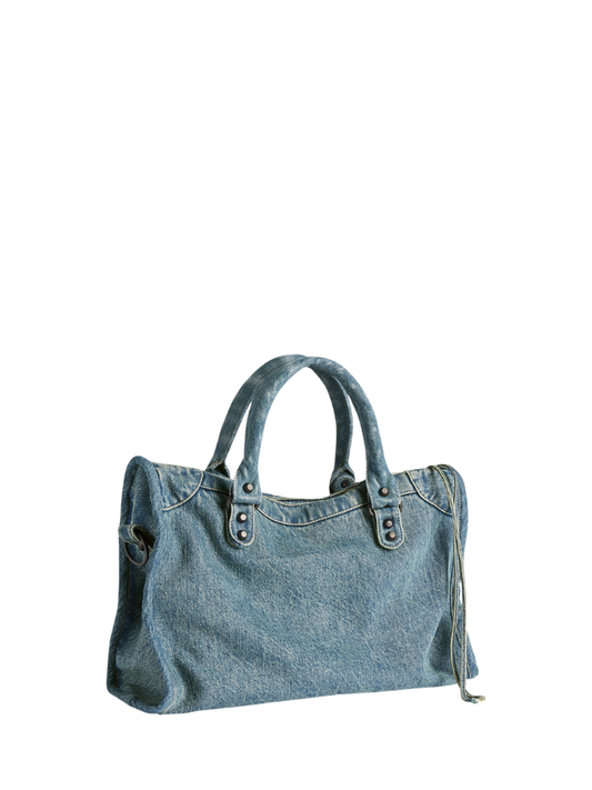 Balenciaga | Le City Medium Shoulder Bag | Washed Denim Indigo