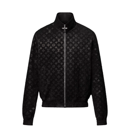 lv Black jacket with monogram pattern on a black background