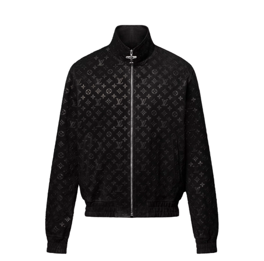 lv Black jacket with monogram pattern on a black background