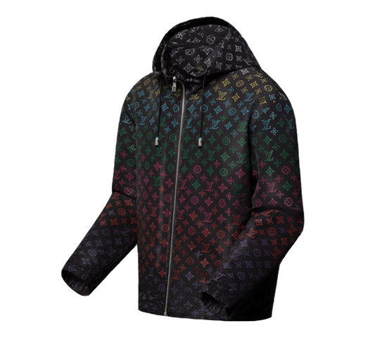 Hoodie with multicolor pattern on a white background
