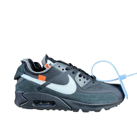 Gray sneaker with white logo on a 