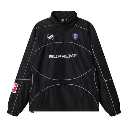 Black jacket with Supreme logo on a white background