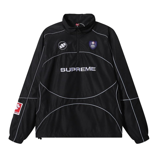 Black jacket with Supreme logo on a white background
