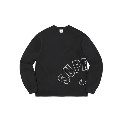Black sweatshirt with 'SUPREME' logo on a white background
