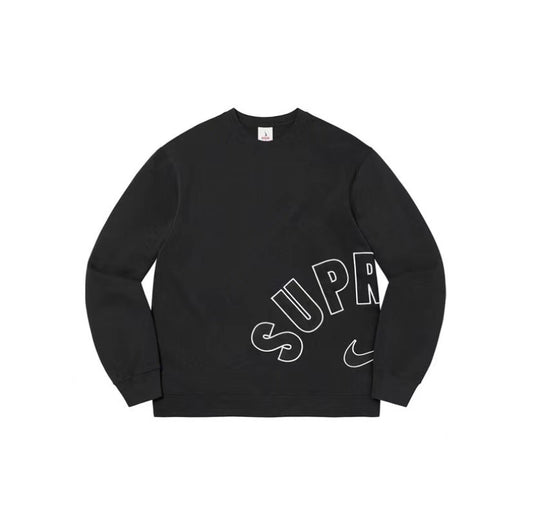 Black sweatshirt with 'SUPREME' logo on a white background