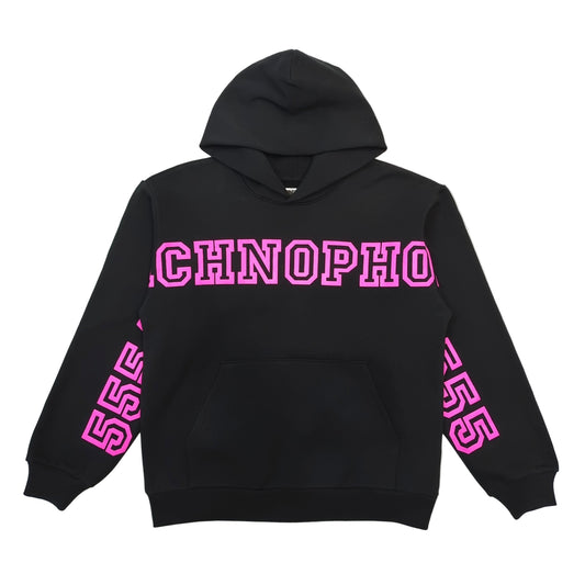 Sp5der Pink Black Arachnophobia Hoodie sleeve graphic detail
