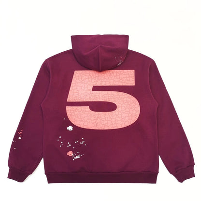 Sp5der | Embroidered AOP Hoodie | Burgundy