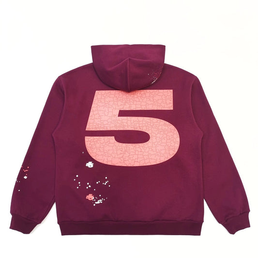 Sp5der | Embroidered AOP Hoodie | Burgundy